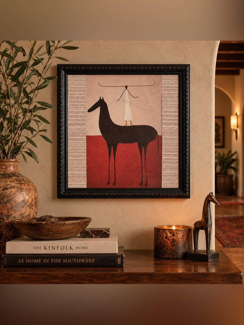 Vintage Style Southwestern Horse Rider Framed Wall Art 13.5” Western Equestrian